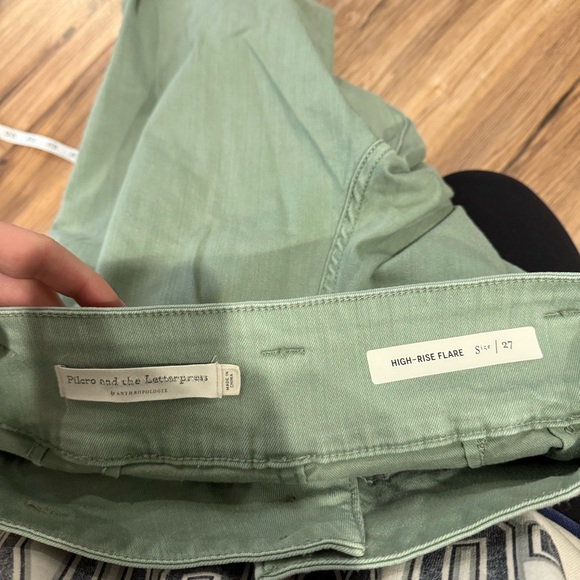 Anthropologie Pilcro High Rise Flare Sage Green Cropped Pants - Picture 7 of 11